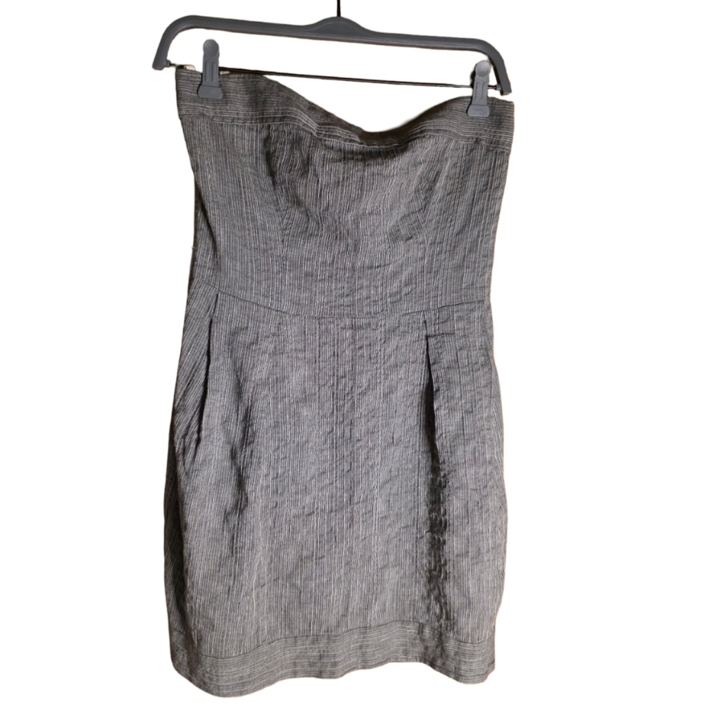 L’Agence Gray Pinstripe Strapless Linen-Blend Dress • Size 4 • Made in USA